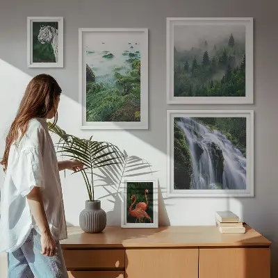 Set de 5 cuadros para salón con motivos de naturaleza, animales salvajes y paisajes