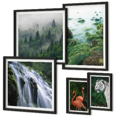 Set de 5 cuadros para salón con motivos de naturaleza, animales salvajes y paisajes