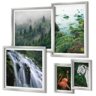 Set de 5 cuadros para salón con motivos de naturaleza, animales salvajes y paisajes