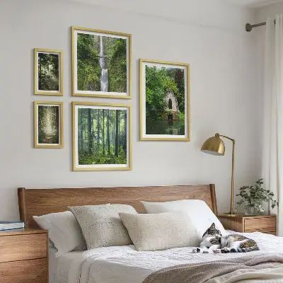 Conjunto de cuadros decorativos de bosques verdes y cascadas con temática de naturaleza