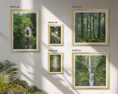 Conjunto de cuadros decorativos de bosques verdes y cascadas con temática de naturaleza