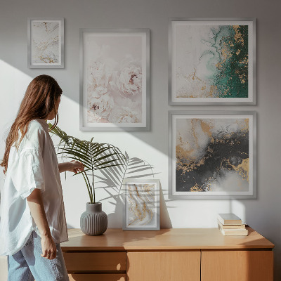 Conjunto de cuadros decorativos Elegancia abstracta con detalles florales