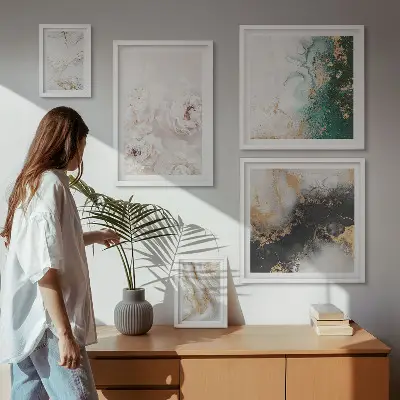 Conjunto de cuadros decorativos estilo abstracto con detalles florales
