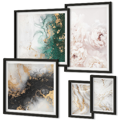 Conjunto de cuadros decorativos Elegancia abstracta con detalles florales