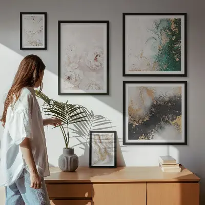 Conjunto de cuadros decorativos estilo abstracto con detalles florales