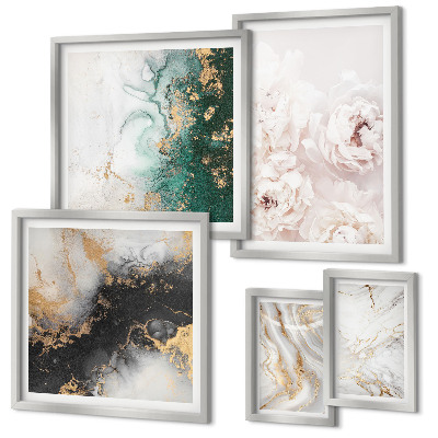 Conjunto de cuadros decorativos Elegancia abstracta con detalles florales