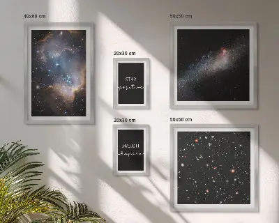 Set de 5 cuadros para salón con diseños de inspiraciones cósmicas y motivación