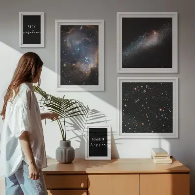 Set de 5 cuadros para salón con diseños de inspiraciones cósmicas y motivación