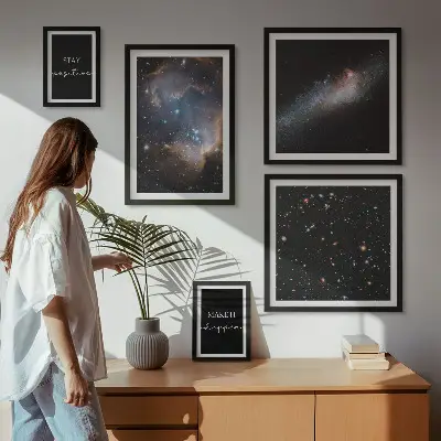 Set de 5 cuadros para salón con diseños de inspiraciones cósmicas y motivación
