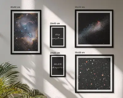 Set de 5 cuadros para salón con diseños de inspiraciones cósmicas y motivación