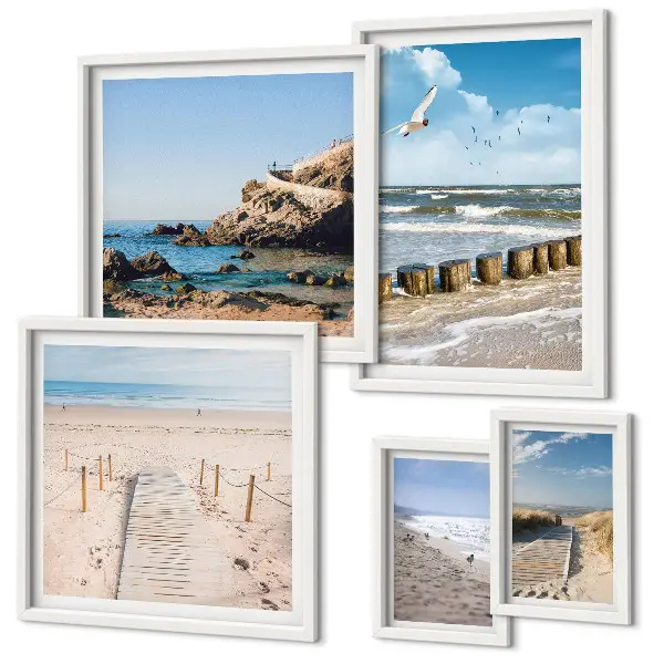 Conjunto de cuadros decorativos con paisajes de playas costeras
