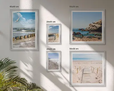 Conjunto de cuadros decorativos con paisajes de playas costeras
