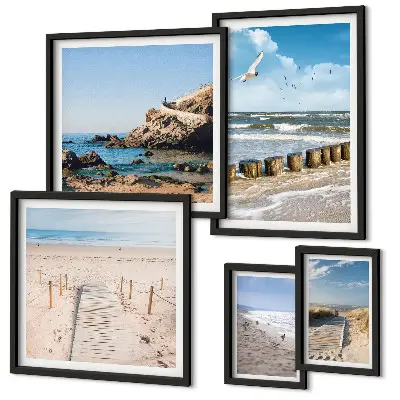 Conjunto de cuadros decorativos con paisajes de playas costeras