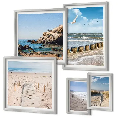 Conjunto de cuadros decorativos con paisajes de playas costeras