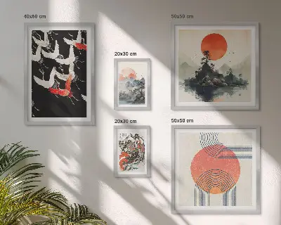Set de 5 cuadros para salón con diseño de tradición artística y natural japonesa