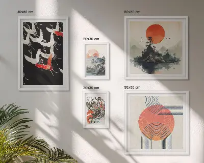 Set de 5 cuadros para salón con diseño de tradición artística y natural japonesa