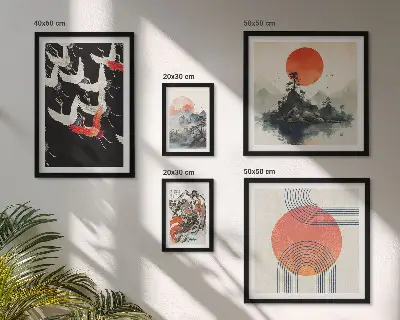 Set de 5 cuadros para salón con diseño de tradición artística y natural japonesa