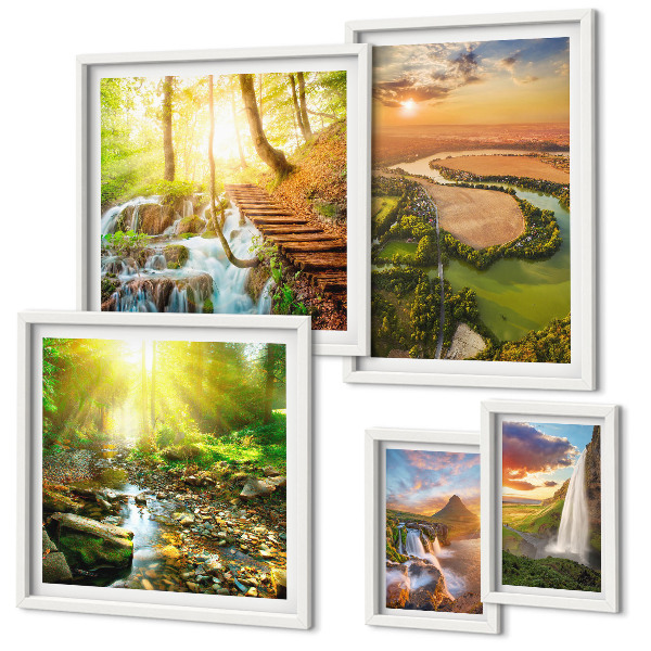 Set de 5 cuadros para salón Paisajes cascadas valles