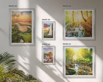 Set de 5 cuadros para salón con diseño de paisajes de cascadas y valles