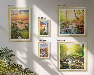 Set de 5 cuadros para salón con diseño de paisajes de cascadas y valles
