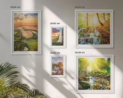 Set de 5 cuadros para salón con diseño de paisajes de cascadas y valles