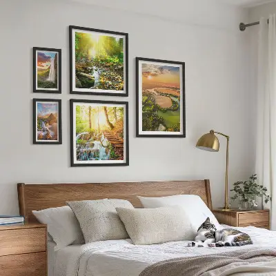 Set de 5 cuadros para salón con diseño de paisajes de cascadas y valles
