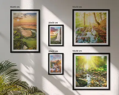 Set de 5 cuadros para salón con diseño de paisajes de cascadas y valles