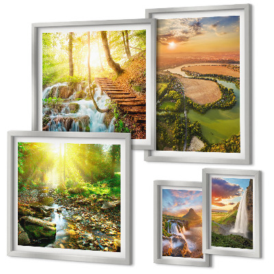 Set de 5 cuadros para salón Paisajes cascadas valles