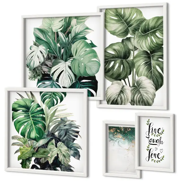 Set de 5 cuadros para salón con citas, motivos vegetales y abstracción