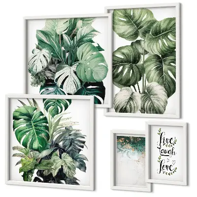 Set de 5 cuadros para salón con citas, motivos vegetales y abstracción