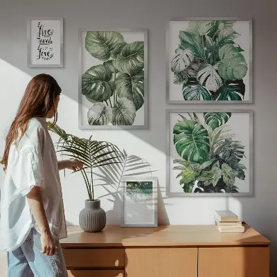 Set de 5 cuadros para salón con citas, motivos vegetales y abstracción