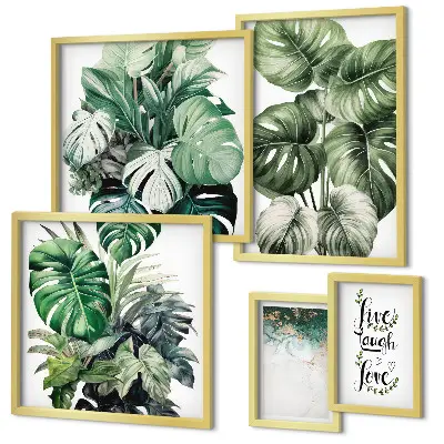 Set de 5 cuadros para salón con citas, motivos vegetales y abstracción