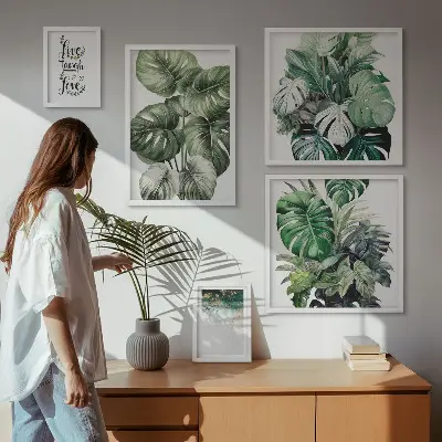 Set de 5 cuadros para salón con citas, motivos vegetales y abstracción