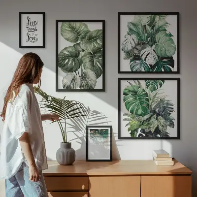 Set de 5 cuadros para salón con citas, motivos vegetales y abstracción
