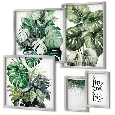 Set de 5 cuadros para salón con citas, motivos vegetales y abstracción