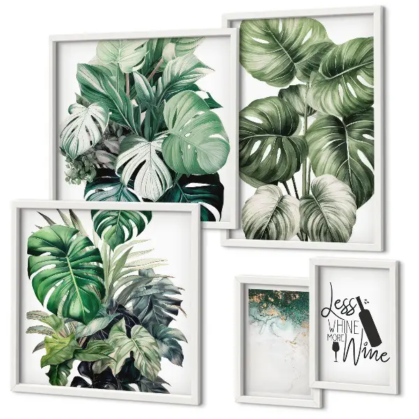 Pared galería de arte con frases abstractas sobre plantas