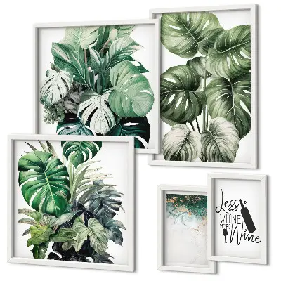Pared galería de arte con frases abstractas sobre plantas