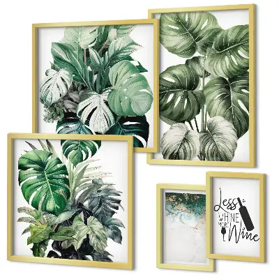Pared galería de arte con frases abstractas sobre plantas