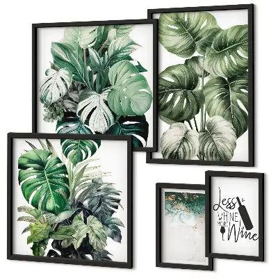 Pared galería de arte con frases abstractas sobre plantas