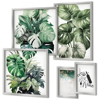 Pared galería de arte con frases abstractas sobre plantas