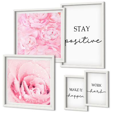 Set de 5 cuadros para salón Frases motivacionales sobre flores