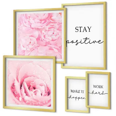 Set de 5 cuadros decorativos para salón con frases motivacionales sobre flores