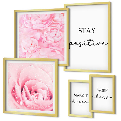 Set de 5 cuadros para salón Frases motivacionales sobre flores