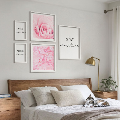 Set de 5 cuadros para salón Frases motivacionales sobre flores