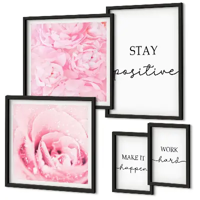 Set de 5 cuadros decorativos para salón con frases motivacionales sobre flores
