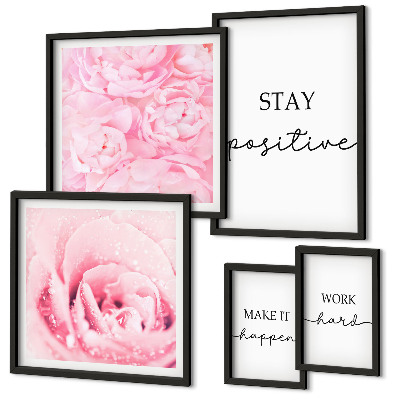 Set de 5 cuadros para salón Frases motivacionales sobre flores