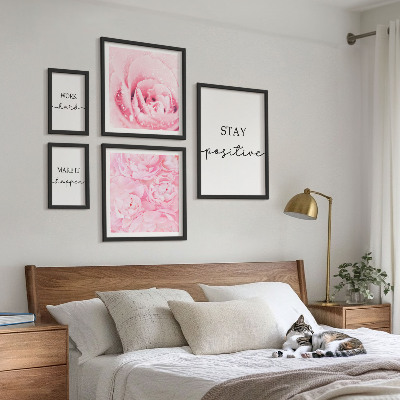Set de 5 cuadros para salón Frases motivacionales sobre flores