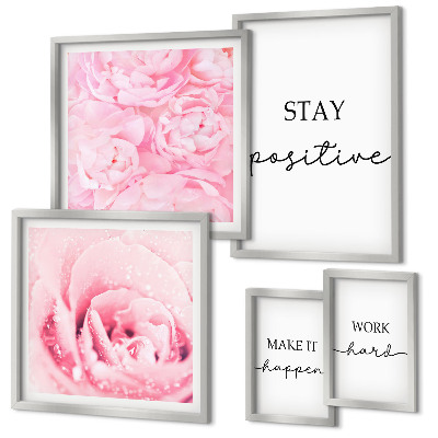 Set de 5 cuadros para salón Frases motivacionales sobre flores