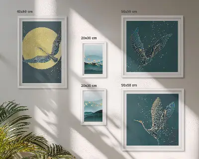 Conjunto de cuadros decorativos con paisajes, aves y cielo nocturno