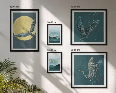 Conjunto de cuadros decorativos con paisajes, aves y cielo nocturno